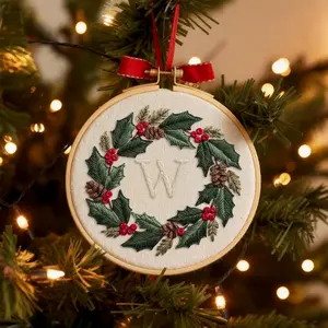 Customized Letter Name Hand Embroidered Ornament For Christmas Hanging, Custom Initial Christmas Ornaments, Tree Decor,Unique Christmas Gift 8E8