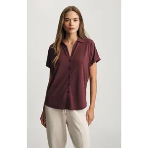 LUXE TOUCH TENCEL™ BUTTON-UP T-SHIRT IN SASSAFRAS
