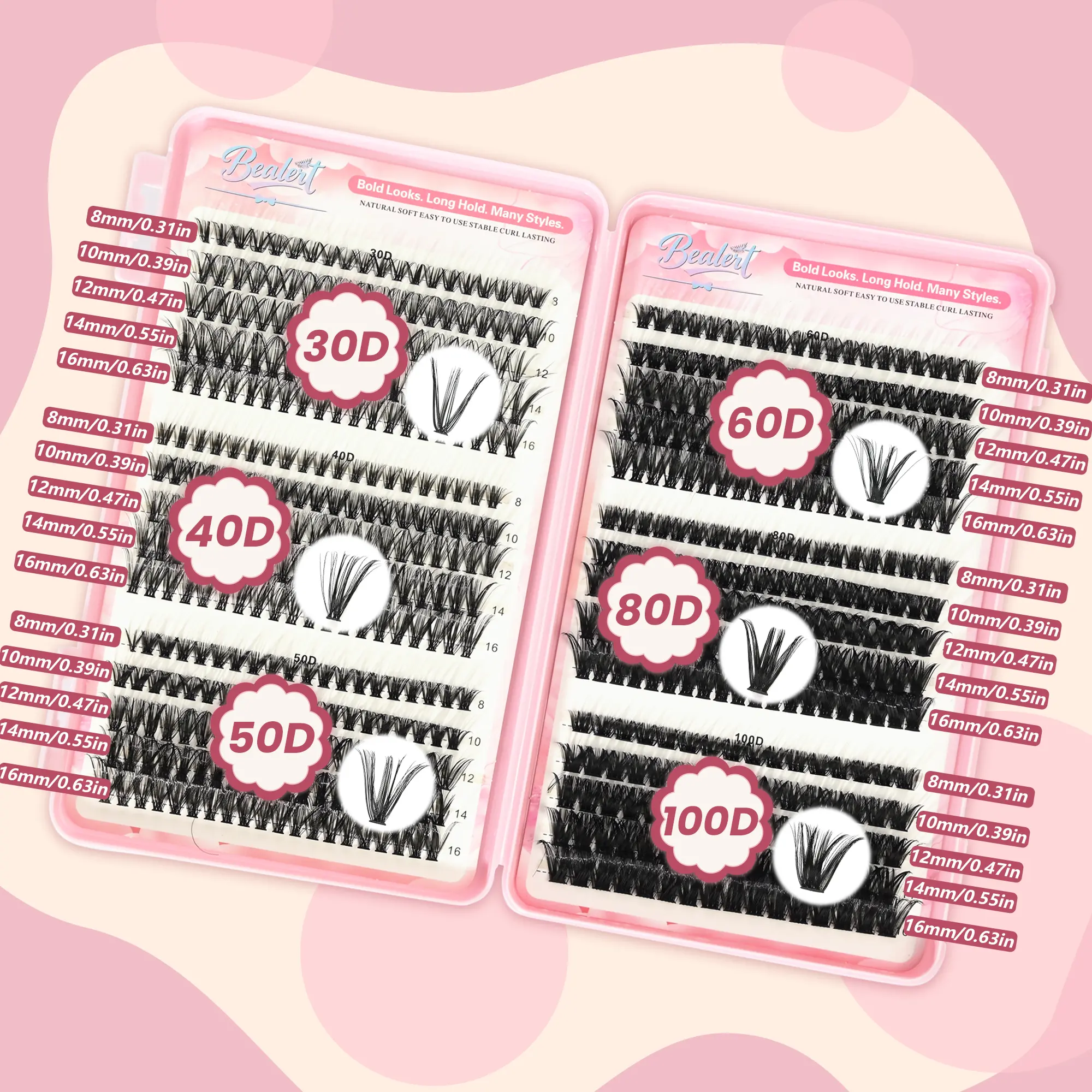 BEALERT Lash Clusters Book 30D-100D Extensions Kit for Eyelash Extension & Halloween Makeup Wispy Manga Lashes Individual Lashes Cosmetic