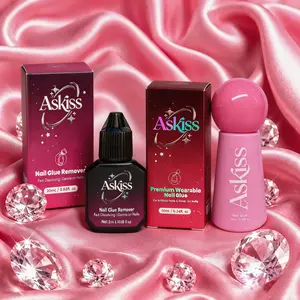 ASKISS Brush-on Nail Glue & Remover Set - No UV Led Ultra Strong Hold & Easy Removal | Waterproof Press-on Glue with Gentle Debonder Kit for Press On Nails Grils, Gel X Nails, Acrylics Nails, Fake Feet Toe | Salon Quality Supplies Beginner DIY Manicure