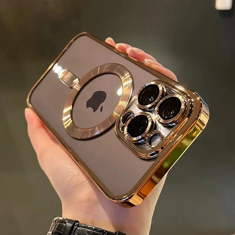 Luxury Plated Magnetic Wireless Charging Smartphone Cover for iPhones 11-17+, 14 Plus, Pro Max - MagSafe Transparent Shockproof Flexible Shell, Lens Protector, Screen Protector, Mobile Phone Accessories,back to school,back to school haul