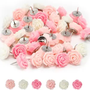 Random Color Rose Shaped Resin Thumb Tack (30pcs/box), Creative Multipurpose Cork Board Pushpin, Stationery Fasteners for Home Office School