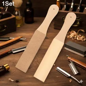 Professional Double-Sided Leather Strop Wooden Kit with Wood Handle | Razor & Knife Sharpening Tool | Portable Polishing Strop for Kitchen Knives, Outdoor Blades, Straight Razors | Handmade Sharpening Stone & Maintenance Accessory