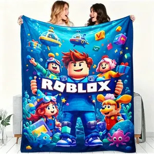 Roblox Gaming Flannel Blanket for Kids & Adults, Soft Breathable Block Design Cozy Throw Blanket, Ultra Warm Fleece Blanket for Bed Couch Sofa Game Room Dorm Decor, Gamer Birthday Graduation Christmas Holiday Gift for Boys Girls