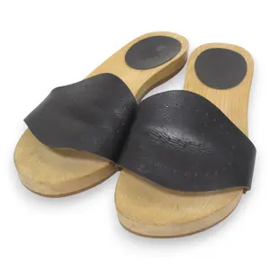 Pre-owned HERMÈS Calfskin Small Leather Goods Evelyne H logo Leather Wood Sandals 35