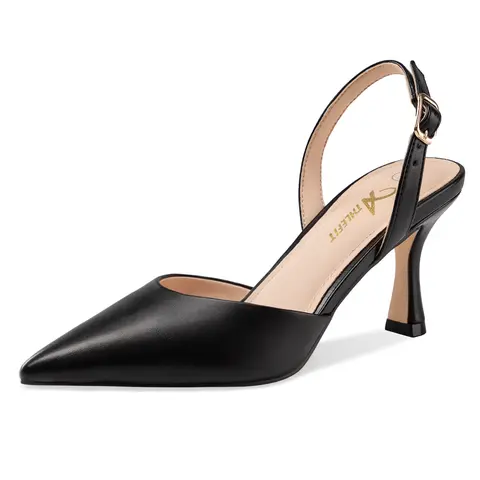 Athlefit Women's Closed Pointed Toe Low Heel Slingback Pumps - Braid-Accent, Breathable, All-Seasons Footwear for Dress, Work, Holiday Events