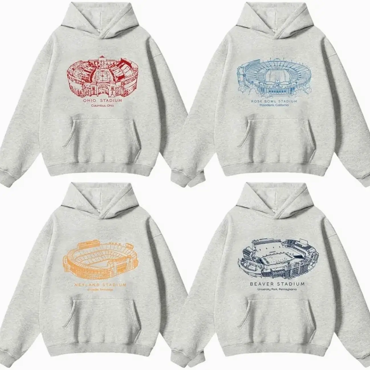 College Football Stadium Hoodie, Ash Grey Unisex Hooded, Vintage Game Day Football Hoodie for Men and Women, Perfect Gift for Football Fans and Family