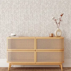Beige Brushstroke Herringbone Wallpaper | Organic Japandi