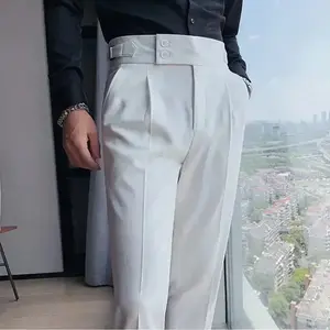 British Style Autumn New Solid High Waist Trousers Men Formal Pants High Quality Slim Fit Business Casual Suit Pants Hommes