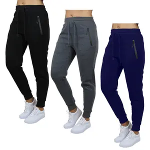 ( 3 PACK) Galaxy by Harvic 3-Pack Women's Loose Fit Fleece Jogger Sweatpants (S-2XL) - Tech Zip Black & Charcoal & Navy