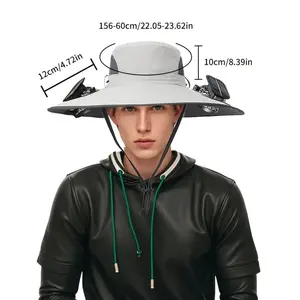 2026 model wide-brim   with solar fan, UPF 50+, unisex bucket , made of 100% polyester fiber, lightweight and breathable, dual power via solar and USB, 4.8-inch wide brim, suitable for fishing and beach activities, comfortable outdoor sun hat