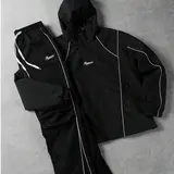 Men's 2-Piece Black Techwear Tracksuit Set - Fitted Cut, Y2K Reflective Piping Hooded Street-Tech Black Hoodie & Sweatpants, Edgy Fashion Streetwear Clothing Set,sohochic