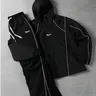 Men's 2-Piece Black Techwear Tracksuit Set - Fitted Cut, Y2K Reflective Piping Hooded Street-Tech Black Hoodie & Sweatpants, Edgy Fashion Streetwear Clothing Set,sohochic