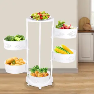 5 Tier Rotating Storage Rack - 14.37x36.22 inches, High-Quality PP Material, Space-Saving, Fashionable, Suitable for Kitchen to Store Vegetables, Fruits, and Kitchen Utensils