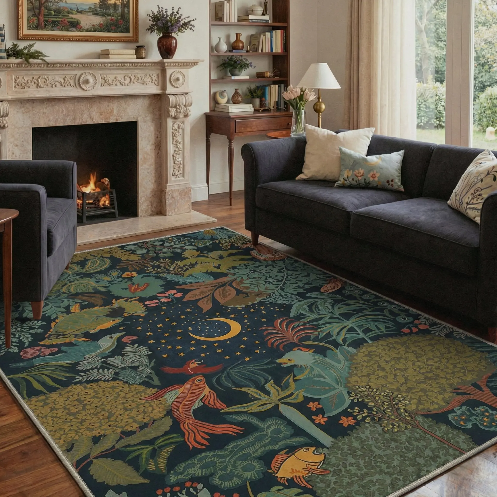 【Deals For You Days】GENIMO Area Rug – Pet Friendly, Non-Slip, Machine Washable Carpet, Soft Floor Rug, Stylish Home Decor for Living Room, Bedroom, Hallway ,ARB1464-LEAF