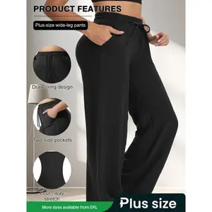Plus Size Women's Business Casual Pants, Elastic Waistband, Pocket Design, Comfortable Fit for Work & Daily Wear