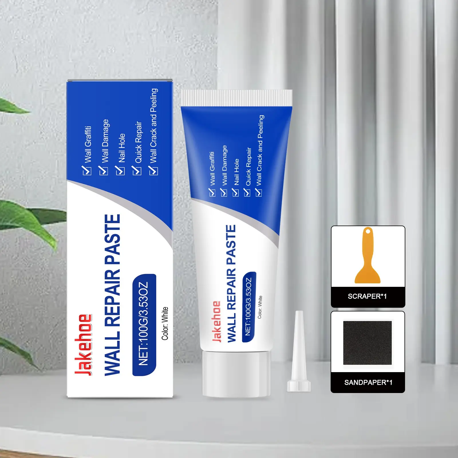 Wall Care Kit for Home, Stain Removal and Graffiti Renewal, Wall Paint Peel Repair, Crack Fixing, Wall Maintenance Cream, Scraper, Sandpaper