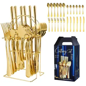 Golden cutlery set, 24-pieces golden cutlery suitable for 6 people, stainless steel cutlery set.