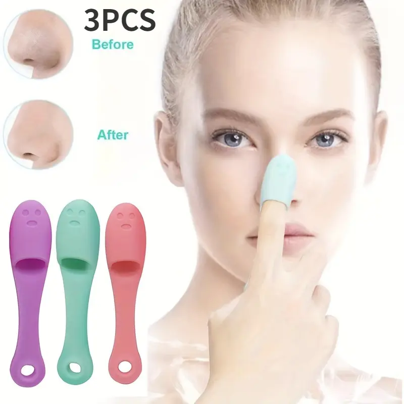 3pcs Black chin cleaning brush, silicone nose brush, manual thumb face brush, Facial Cleansing Tools