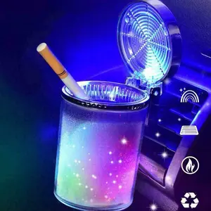 Car Ashtray with Lid, Portable Ashtray for Car,Detachable Smokeless Ashtray with Lip ,Colorful LED Light, Windproof Mini Car Trash Can for Car cup holder,car Travel, Home