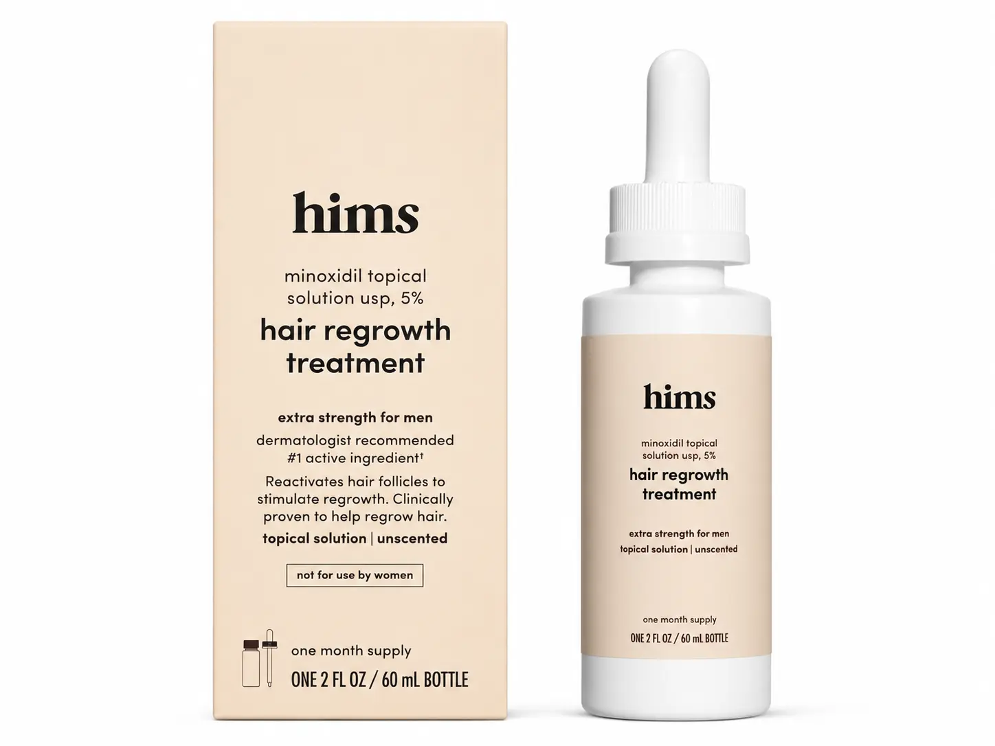 hims Hair Regrowth Treatment 2 oz (60 ml)- Topical Minoxidil 5% Solution for Men - Extra Strength - Supports Thicker, Fuller Hair - Non-Greasy - Unscented. Extra strength for men (one monthly supply)