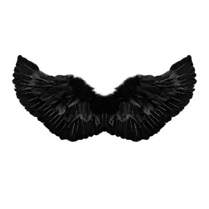 Angel Wings Cosplay Wings Halloween Costume Wings Black White Feather Wing with Adjustable Straps for Women Man