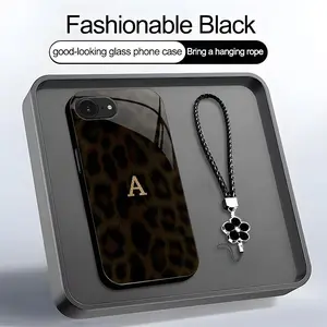 Luxury Leopard Print Phone Case with Lanyard Gold Initial Letter A-Z Cover for iPhone 16e --975