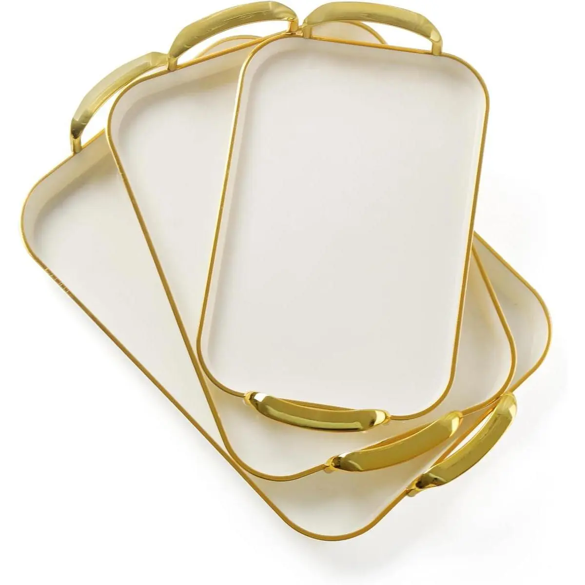 3 Pack Serving Tray with Handles Stackable Reusable Trays for Serving Food Plastic Serving Platters for Party Charcuterie Fruit Halloween Turkey Tray Appetizer Cream Gold