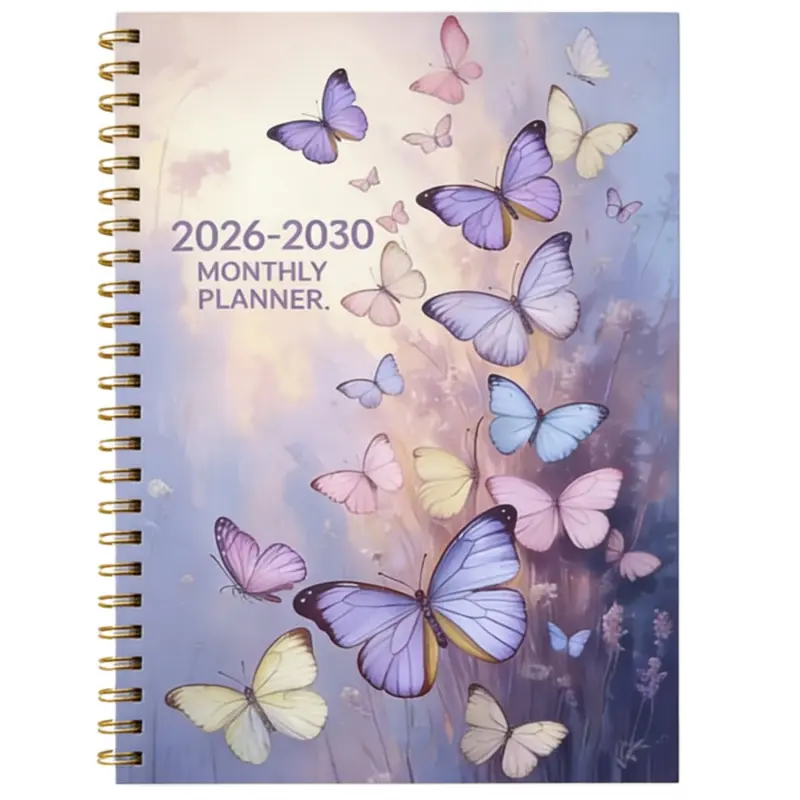 2026-2030 Monthly Planner/Calendar, Spiral Bound Planner, 5-Year Monthly Planner, Purple Butterfly Floral Design Notebook, Annual Calendar Planning, Monthly Tabs, 60-Month Calendar, 5.5 inches x 8.3 inches, 71 Sheets/142 Pages Thick Paper, Elast