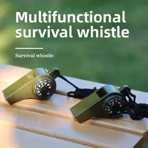 3-in-1 Multifunctional Survival Whistle Army Green Super Loud Field Training Whistle for Hiking Camping Emergency Situations Lightweight Compact