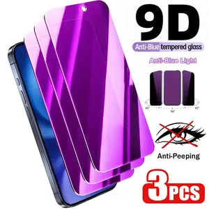 3-Pack Blue Light Blocking Privacy Tempered Glass Film, Full Screen Protection, Eye Care Design, Compatible with iPhone Models