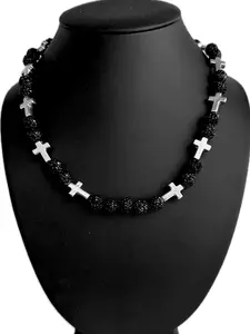 Iced Bling Disco Ball Rhinestone Crystal Bead Baseball Drip Necklace Black Silver Cross chains