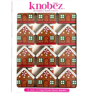 Decorative Knob Covers - Gingerbread House - 12pk - Stretch Over Hardware Decorations, Holiday-Winter-Christmas, Kitchen-Bathroom-Dresser-Home