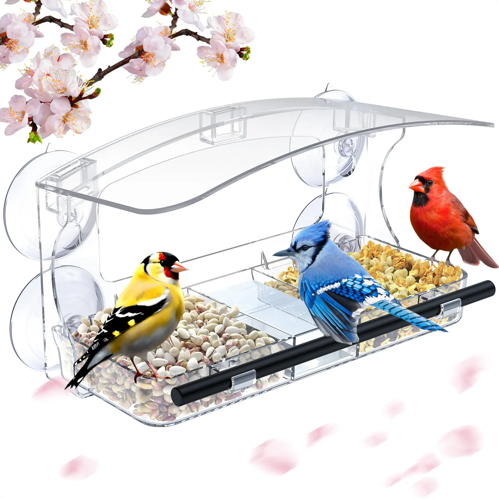 MrCrafts Window Bird Feeder with Strong Suction Cups, Clear Suction Bird Feeder  for Viewing,  Acrylic Window Bird Feeders for Outdoors