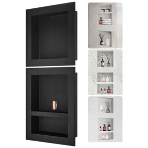 VEVOR Shower Niche Ready for Tile 16" x 16" & 16" x 20",  Triple Shelf Organizer, Square Corners Wall-inserted Niche Recessed, Sealed Protection Modern Soap Storage Niche for Shower Bathroom, Black Racks Waterproof