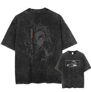 Rengoku Demon Slayer Vintage Oversize Anime Manga Washed Heavyweight Cotton T-shirt, Graphic Tee, Anime Lovers Shirt, Anime merch fan, Outfits Men