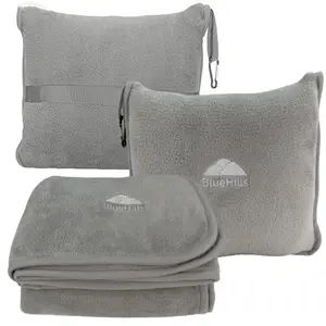 BlueHills Premium Soft Travel Blanket Pillow Airplane - Light Gray
