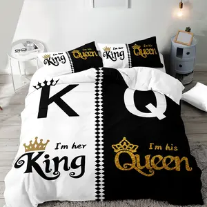 Letter & Crown Pattern Bedding Set, 2/3 Counts/set Including Duvet Cover, Quilt Cover & Pillowcase without Filler, Soft Comfortable Bedding Set for Home Bedroom