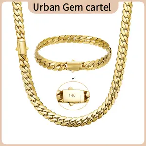 Unique 14K Gold-Plated Cuban Chain Set for Men & Women, Featuring New Anti-Rust Technology, Waterproof and Hypoallergenic Design.Includes Necklace  Combination, Stylish and Trendy Unisex Jewelry-Perfect Gift for Christmas or Special Occasions.