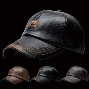 1PC Baseball Cap Casual Fashion Hat Autumn and Winter Plus Velvet Cap PU Leather Baseball Cap for Men
