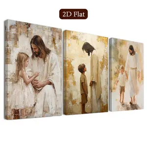 3-Piece Jesus Christ Wall Art Set, Biblical Theme Canvas Prints, Religious Poster for Home Decor, Classroom, Living Room, Bedroom, Bathroom