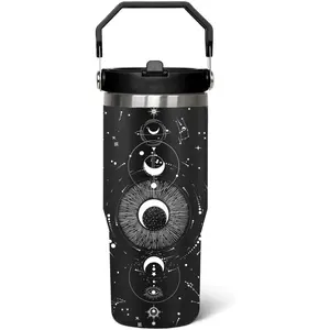 30 oz Goth Tumbler with Handle Lid and Straw,Sun and Moon Cup Gothic Witch Coffee Travel Mug Cup,Astrology Witchy Gifts for Women, Goth Halloween Decor Witch Stuff for Women