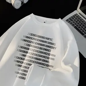 American-Style Heavy Waffle Sweater Men's Spring New Fashion Brand Ins Top Loose Versatile Coat Spring 100% Cotton round Neck Sweater Men's Fleece-lined Fashion Brand American Style Loose Versatile Student Top