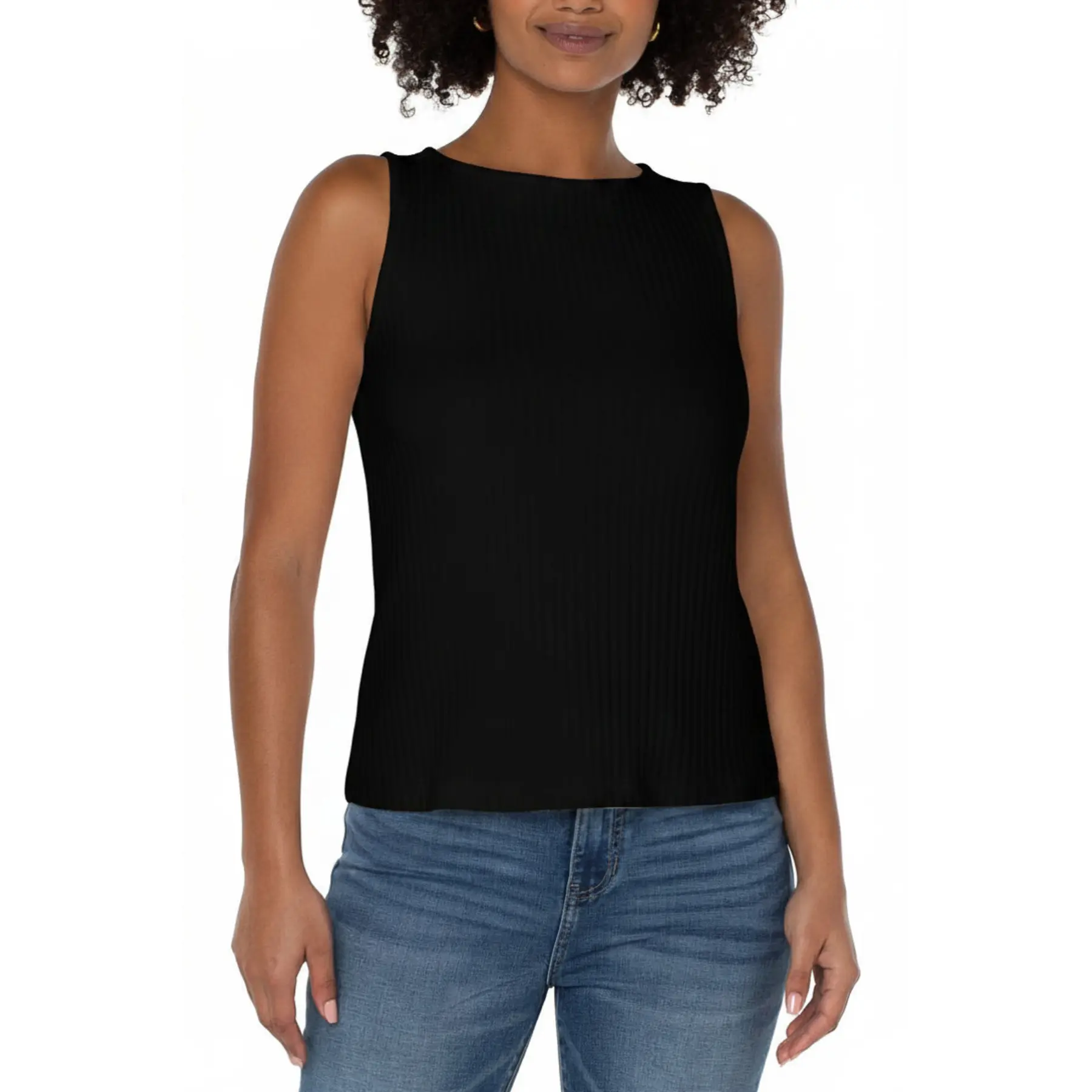 Liverpool Sleeveless Boatneck Top in Black