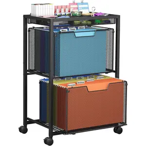 Rolling File Cart with 2 Drawers, Under Desk Storage Cabinet with DIY Divider, Letter/Legal Mobile Filling Cabinet on Wheels, Hanging File Folders Organizer, Metal Utility Cart for Home Office, Black