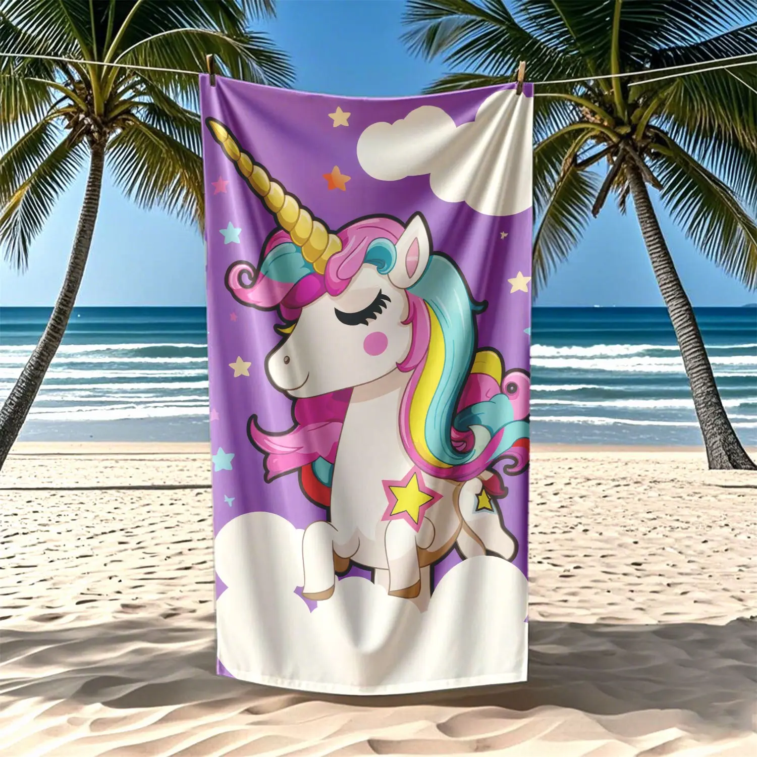 1pc Large Rainbow Unicorn Beach Towel, Ultra-Fine Fiber, Soft and Absorbent, Ideal for Swimming and Yoga, Lightweight and Portable, Bathroom Essential