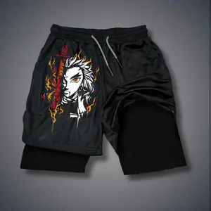 Demon Slayer 80s 90s summer men shorts for men jorts outfit men graphic shorts Double-layer sports shorts Comfortable short shorts summer