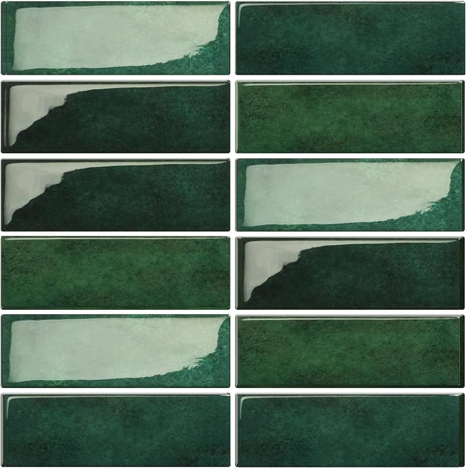 Dark Green Peel and Stick Backsplach Tile, 12"x12"  Splash Stick on Tiles for Kitchen, Bathroom, 10 Sheets