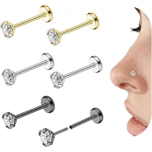 1 count ASTM F136 Titanium 16G Flatback Stud for Tragus Helix   16G Internally Threaded Cartilage Earring Studs Flat  Earrings 6mm/8mm Labret Studs /