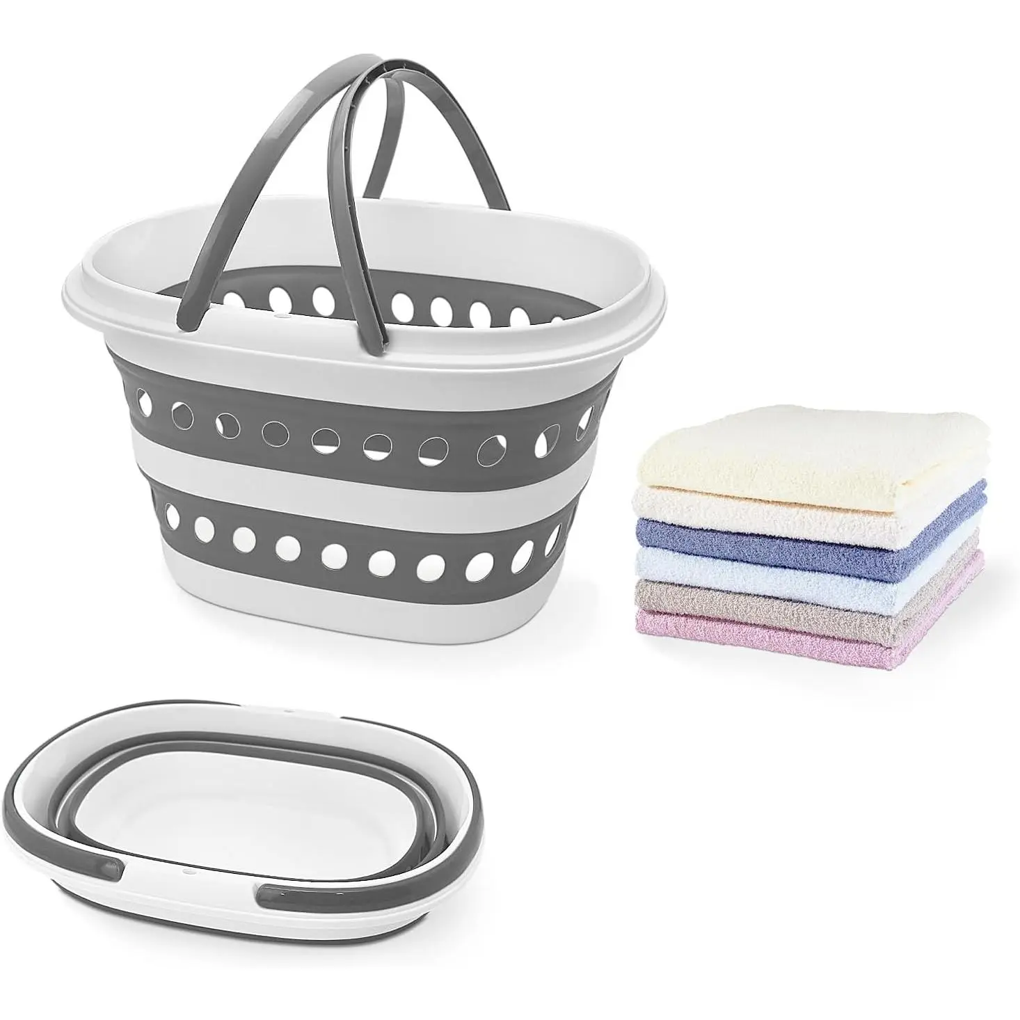 Compact 4.2 Gallon (16L) Collapsible Laundry Basket - Small Size with Handle - Foldable Pop-up Storage Container - Space-Saving Portable Hamper for Sorting Clothes(1,Gray)